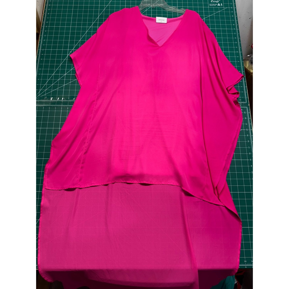 Adrienne Landau Womens Hot Pink Kaftan High Low Tunic Top Oversized V-Neck M